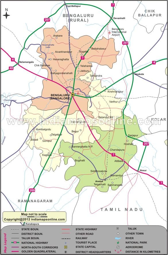 Bangalore v mestskej štvrti mapu