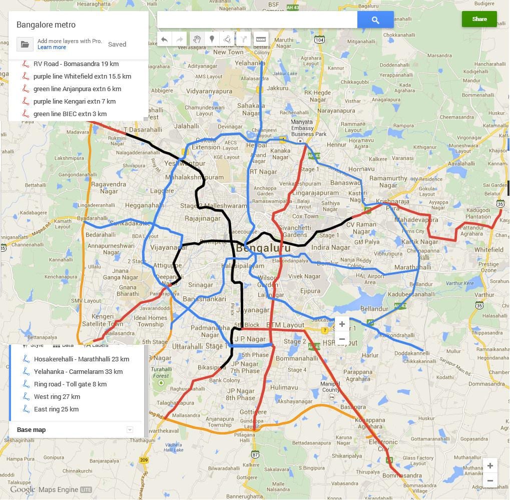 Namma metro fáza 3 trasa mapa