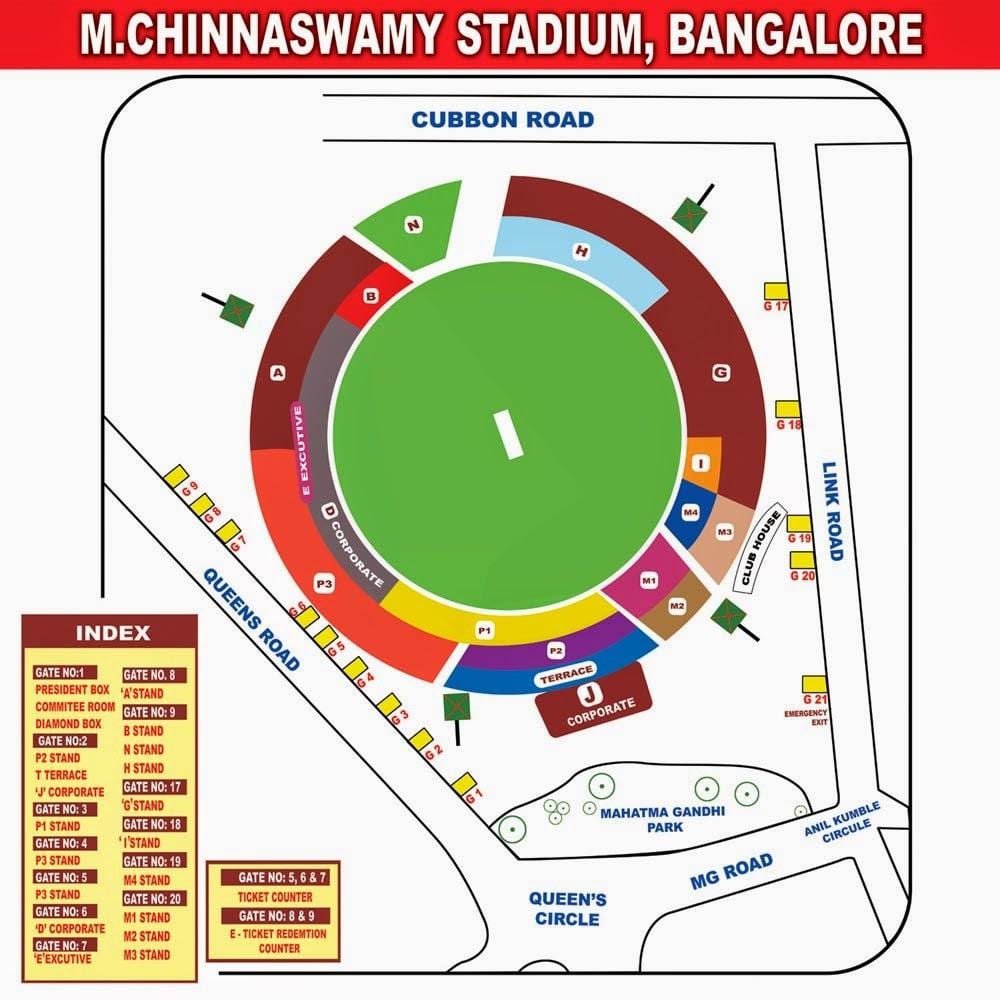 Bangalore chinnaswamy štadión mapu
